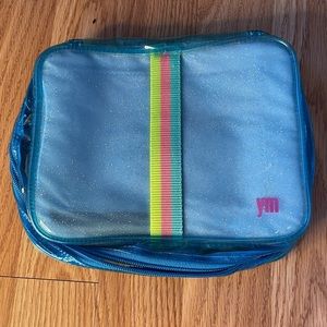 VINTAGE Y2K YM BLUE GLITTER ZIP COSMETIC CASE RARE FIND! CYBER RAVE